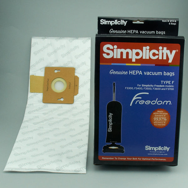 Simplicity Freedom HEPA Bags 6 PK S10E, F3700, F3600, F3500 F3300 - Ballwinvacuum.com